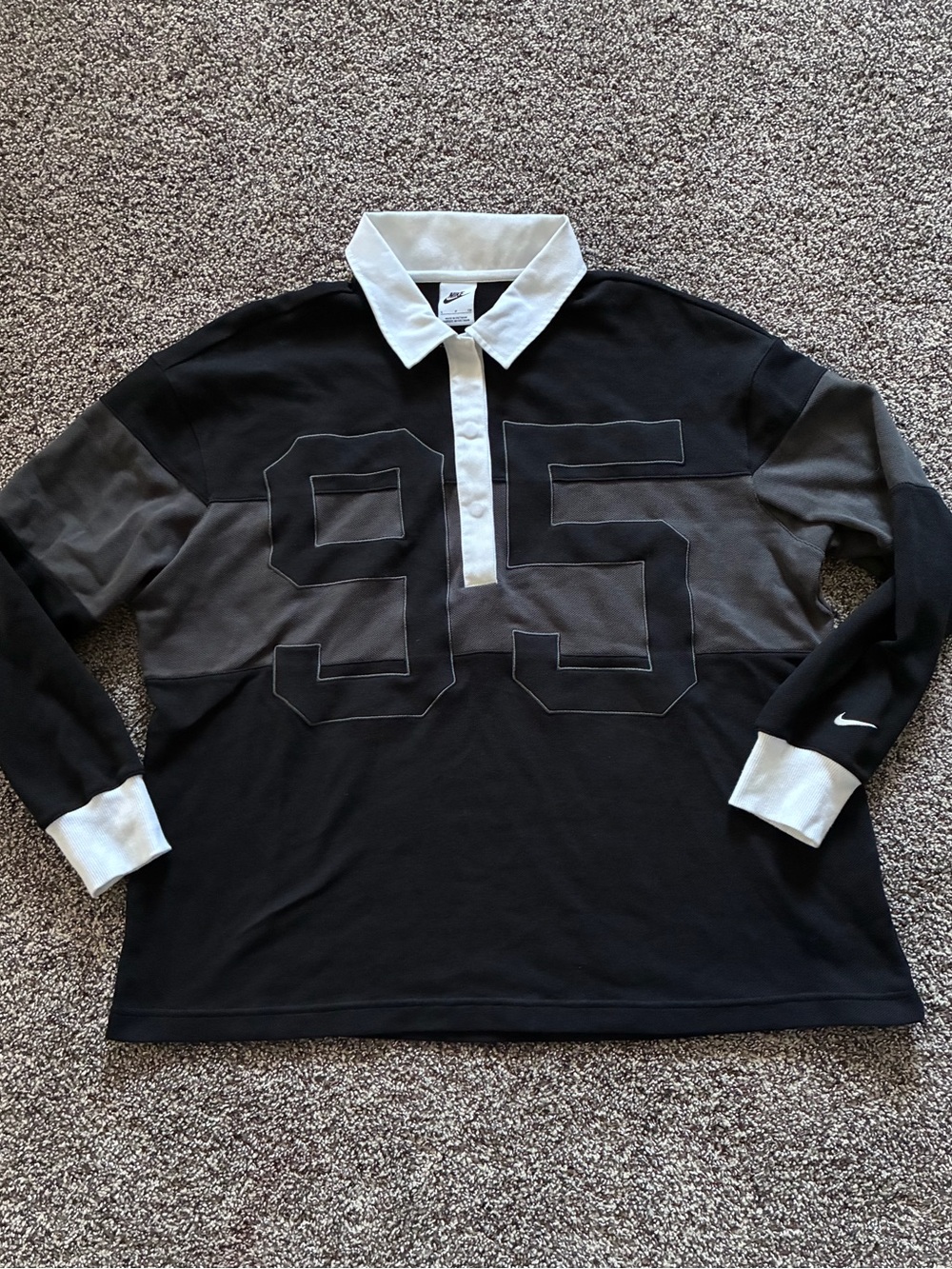 Nike Sportswear 95 Oversized Rugby Polo Black White Women’s Small NWOT